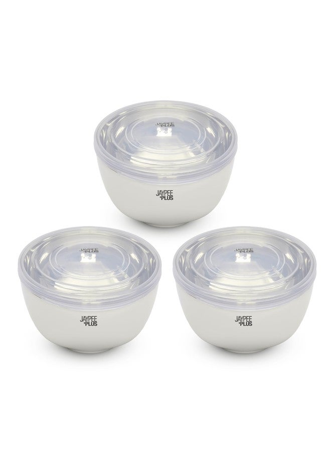 جايبي بلس طقم أوعية خلط وتقديم من الفولاذ المقاوم للصدأ من جاي بي بلس، 3 قطع مع غطاء، مقاوم للصدأ، آمن للاستخدام في الميكروويف، سعة 1000 مل، لون عاجي - Image 1